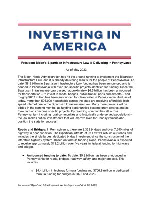 拜登总统的两党基础设施​​法案正在宾夕法尼亚州实施